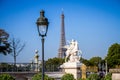 Marble statue and Eiffel Tower view from the Tuileries Garden, Paris Royalty Free Stock Photo