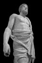 Marble statue of greek god Zeus isolated on black background. Antique sculpture of man with beard