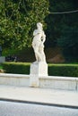 Marble statue, trees, walls in Castelfranco Veneto, in Italy Royalty Free Stock Photo