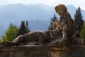 Marble statue of a woman on a background of Carpathian mountains Royalty Free Stock Photo