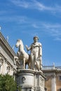 Marble statues of the Dioscuri, Castor and Pollux on the top of Capitoline Hill and Piazza del Campidoglio, Rome, Italy. Royalty Free Stock Photo