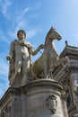 Marble statues of the Dioscuri, Castor and Pollux on the top of Capitoline Hill and Piazza del Campidoglio, Rome, Italy. Royalty Free Stock Photo