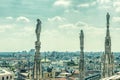 Marble statues of Milan Cathedral overlooking Milan Royalty Free Stock Photo