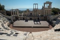 Looking down marble steps of Plovdiv Roman Stadium to stage