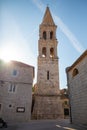 Marble stone architecture at city center with Saint Stephan Church in Stari Grad, Croatia Royalty Free Stock Photo