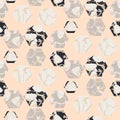 Marble stone hexagons seamless pale pink vector texture.