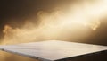 Marble Surface with Golden Smoke and Light Rays for Product Display and Presentation Royalty Free Stock Photo