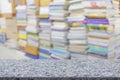 Marble table with library blur background Royalty Free Stock Photo