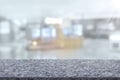 Marble table top with register counter blurry background Royalty Free Stock Photo