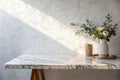Marble table with white stucco wall background Royalty Free Stock Photo