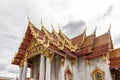 The marble temple roof or Wat Benchamabophit Dusitwanaram, Bangkok, Thailand is made entirely of marble. Decorated with colorful Royalty Free Stock Photo