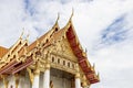 The marble temple roof or Wat Benchamabophit Dusitwanaram, Bangkok, Thailand is made entirely of marble. Decorated with colorful Royalty Free Stock Photo