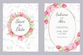 Marble and watercolor tulip, wedding invitation. Set with invitation and Save the date card on white marble background