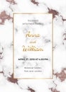 Marble wedding invitation card with rose gold foil texture. Modern elegant design template for celebration, card, save the date, p