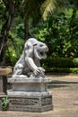 Marble white tiger and lion statue in outdoors park in tropical garden, Vietnam Royalty Free Stock Photo