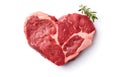 marbled beef steak like heart shape and rosemary hearb isolated on white background