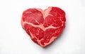 marbled beef steak like heart shape and rosemary hearb isolated on white background