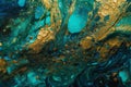 Marbled blue abstract background with golden sequins. Liquid marble ink pattern. generative ai Royalty Free Stock Photo