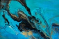 Marbled blue and black ocean pattern. Liquid marble paper.