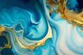 Marbled blue and golden abstract background. Liquid marble ink pattern.generative ai Royalty Free Stock Photo