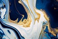 Marbled blue and golden abstract background. Liquid marble ink pattern. Generative AI Royalty Free Stock Photo