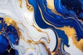 Marbled blue and golden abstract background. Liquid marble ink pattern. Generative AI Royalty Free Stock Photo