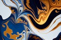 Marbled blue and golden abstract background. Liquid marble ink pattern. Generative AI Royalty Free Stock Photo