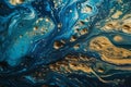 Marbled blue and golden abstract background. Liquid marble ink pattern. generative ai Royalty Free Stock Photo