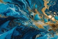 Marbled blue and golden abstract background. Liquid marble ink pattern. generative ai Royalty Free Stock Photo