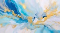 Marbled blue and golden abstract background. Liquid marble ink pattern. Royalty Free Stock Photo