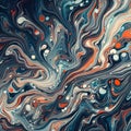 Marbled blue and orange abstract background. Liquid marble pattern. Vector illustration. Royalty Free Stock Photo