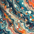 Marbled blue and orange abstract background. Liquid marble pattern. Vector illustration. Royalty Free Stock Photo