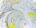 Marbled blue, white and gold abstract background. Liquid marble pattern.