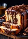 Marbled chocolate cake with elegant swirls garnished chocolate glazed