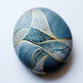 Marbled Egg With Gold Decoration: Organic Flowing Lines In Dark Indigo And Light Cyan