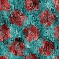 Marbled grunge blotch drip pattern background. Worn turquoise blue red grunge abstract repeat. Book end paper seamless