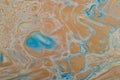 Marbled marine abstract background. Liquid acrylic marble pattern with blue and gold