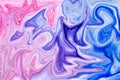 Marbled pink and blue abstract background. Liquid marble pattern