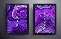 Marbled purple and dark blue background texture. Hand painted granite mineral wallpaper. Abstract colored paint mix, oil