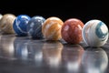 marbles in a row with focus on a unique, standout marble