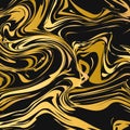 Marbling surface background. Liquid flow effect backdrop. Watercolor stains painting. Black and gold marble texture abstract