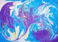 Marbling work with blue, white and yellow colors Royalty Free Stock Photo