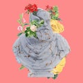 Marcantonio Ruzzini statues 3d render, collage with flower petals compositions for your work Royalty Free Stock Photo