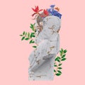 Marcantonio Ruzzini statues 3d render, collage with flower petals compositions for your work Royalty Free Stock Photo