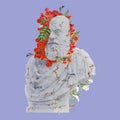 Marcantonio Ruzzini statues 3d render, collage with flower petals compositions for your work Royalty Free Stock Photo
