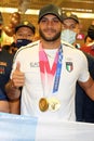 MARCELL JACOBS RETURN IN ITALY AFTER OLIMPIC GAMES IN TOKYO 2020, ROME, ITALY - 09 AGUST 2021 Royalty Free Stock Photo