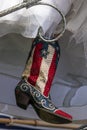 MARCH 3, 2018 - AUSTIN TEXAS - Red White Blue Sequin Cowboy Boots for the annual Texas. Mexico, Capitol