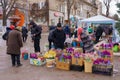 March 8, 2022 Balti, Moldova. Street flower trade at the city fair on International Women's Day. Illustrative