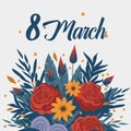 March 8. Banner for the International Women's Day. Bouquet of beautiful spring flowers for mothers day. Vector Royalty Free Stock Photo