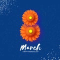 8 March. Beautiful Orange Gerbera Flowers. Origami layered Floral bouquet. Happy Womens Day, Mothers Day or Birthday